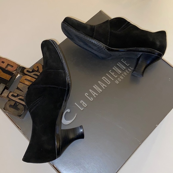 🇨🇦La CANADIENNE Montreal Waterproof ‘Shootie’ Bootie Heels in Black Suede - Picture 8 of 12